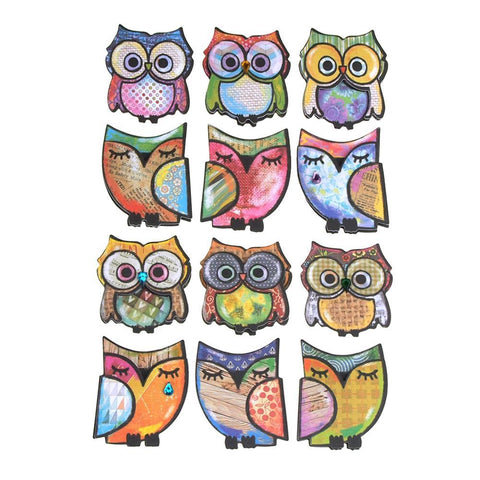 Boho Owls 3D Handcrafted Paper Stickers, 1-1/2-Inch, 9-Count