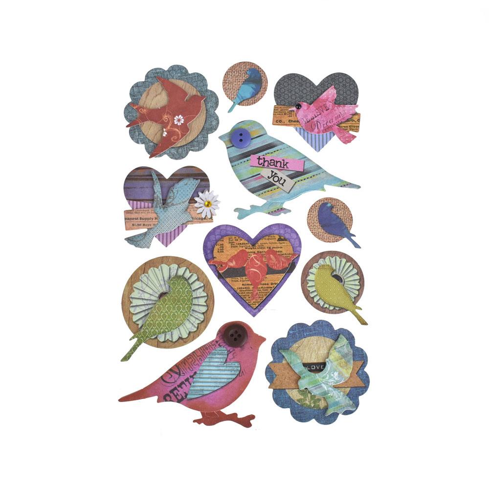 Colorful Chickadee 3D Paper Craft Stickers, 11-Piece