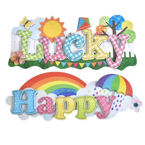 Lucky and Happy Word Art Stickers, 5-1/2-Inch, 2-Piece