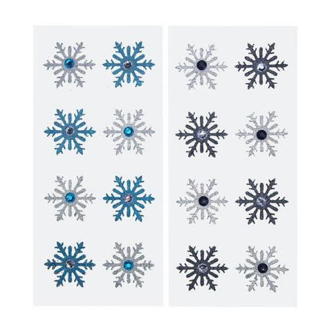 Glitter Beaded Snowflake Stickers, Silver/Turquoise/Black,  1-1/2-Inch, 2-Packs