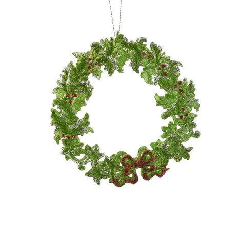 Acrylic Glittered Wreath Christmas Ornament, Green, 5-Inch
