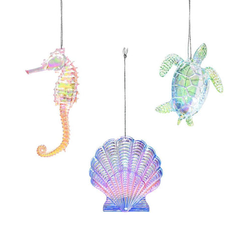 Acrylic Iridescent Sea Life Christmas Ornaments, 3-Piece