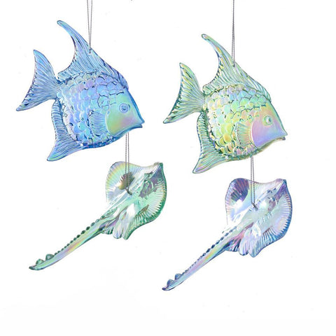 Acrylic Fish and Sting Ray Christmas Ornament, Green/Blue, Assorted Sizes, 4-Piece