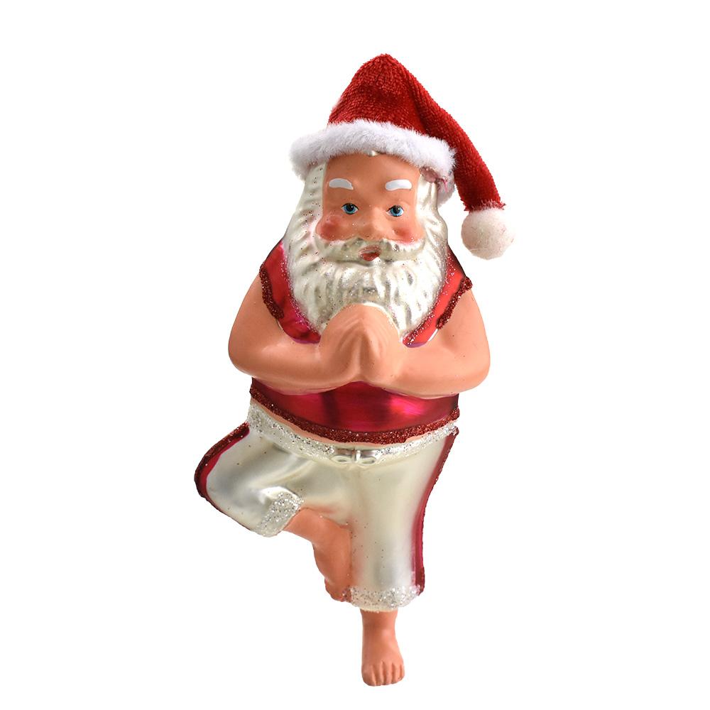 Glass Yoga Santa Claus Ornament, 6-1/4-Inch