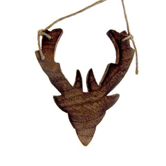Hanging Distressed Reindeer Head Wooden Christmas Ornament, 3-3/4-Inch