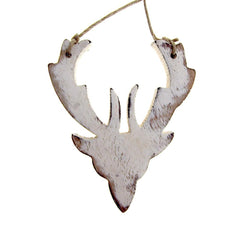 Hanging Distressed Reindeer Head Wooden Christmas Ornament, 3-3/4-Inch