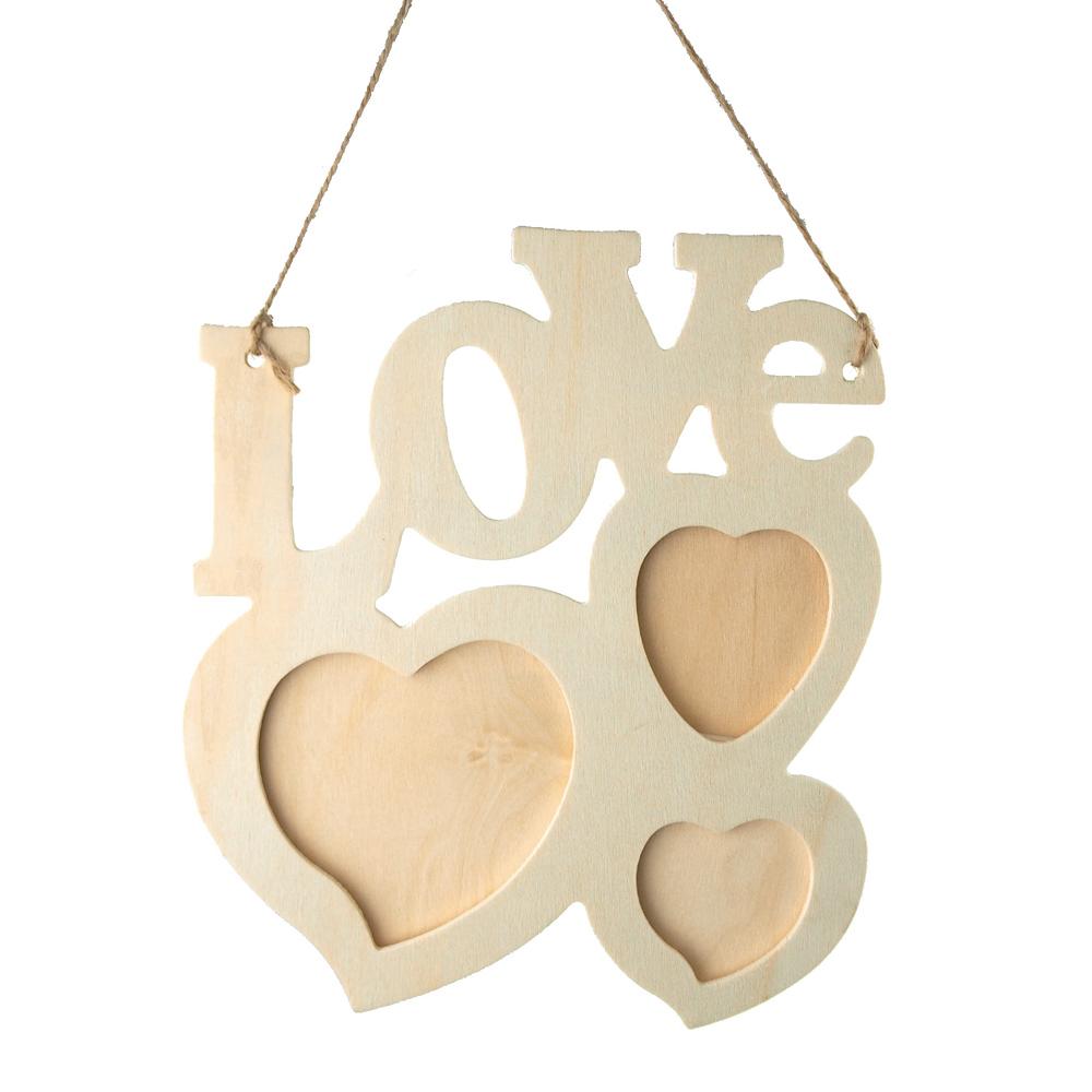 Love Heart Wooden Photo Frame Sign, Ivory, 8-Inch