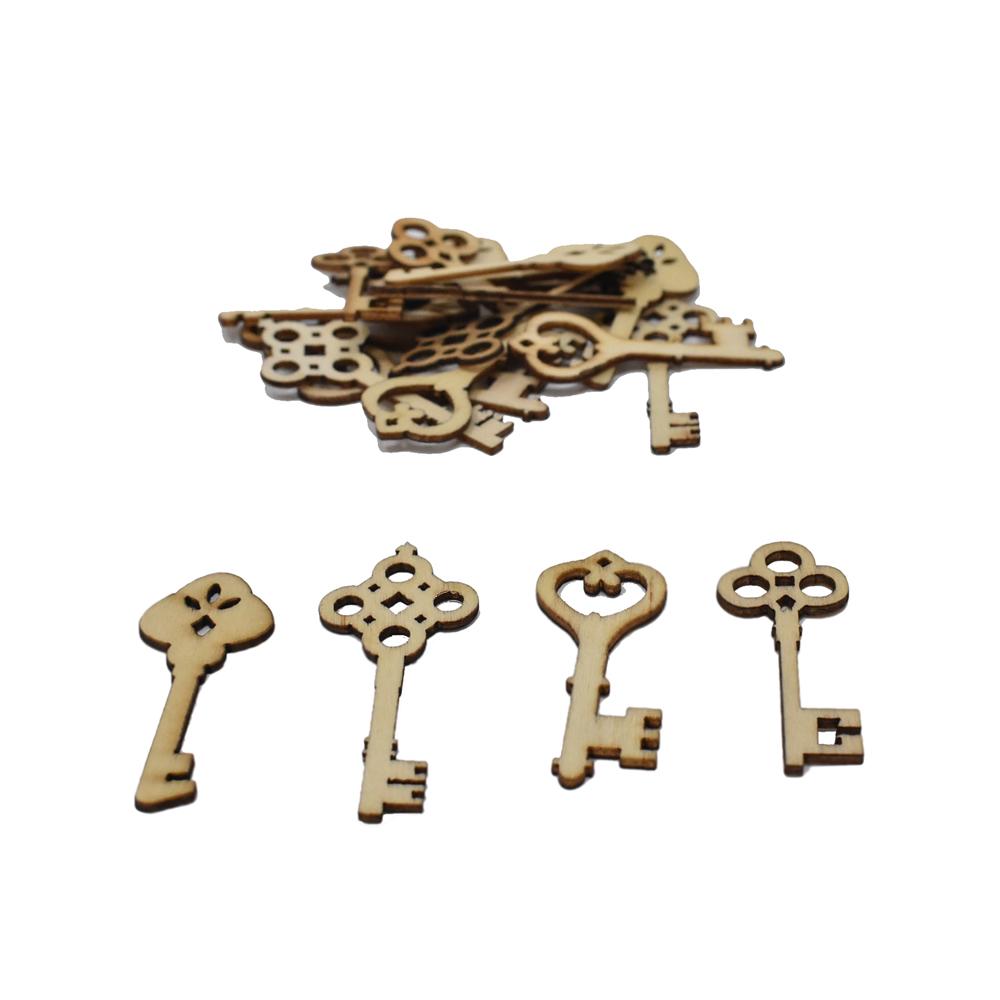 Laser Cut Assorted Wood Vintage Keys, Natural, 20-Piece