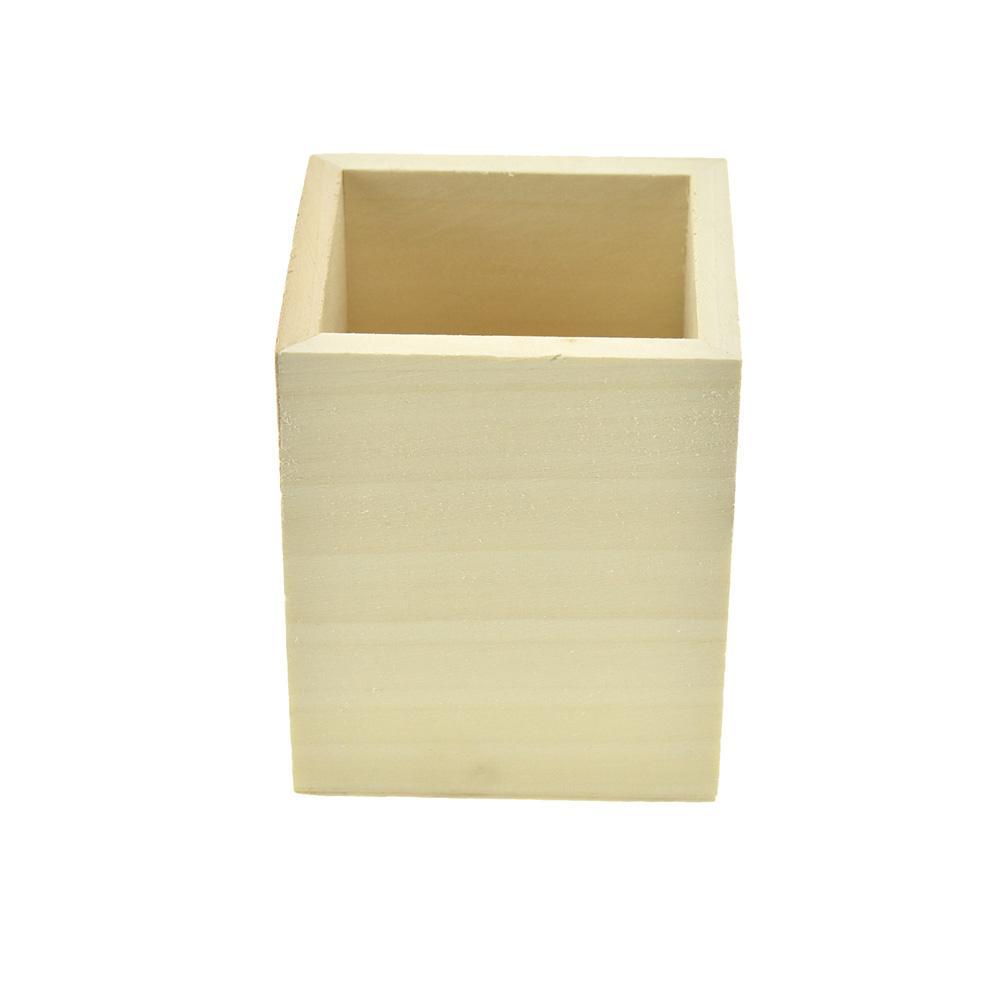 DIY Wooden Craft Stationary Square Container, 3-1/4-Inch