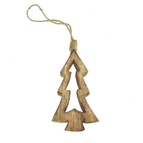 Hanging Wood Christmas Tree Cut Out Ornament, Natural, 6-Inch