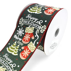 Cozy Christmas Mittens and Script Linen Wired Ribbon, 2-1/2-Inch, 10-Yard