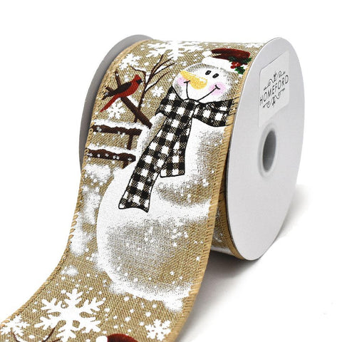 Natural Linen Snowman with Cardinal Wired Ribbon, 2-1/2-Inch, 10-Yard