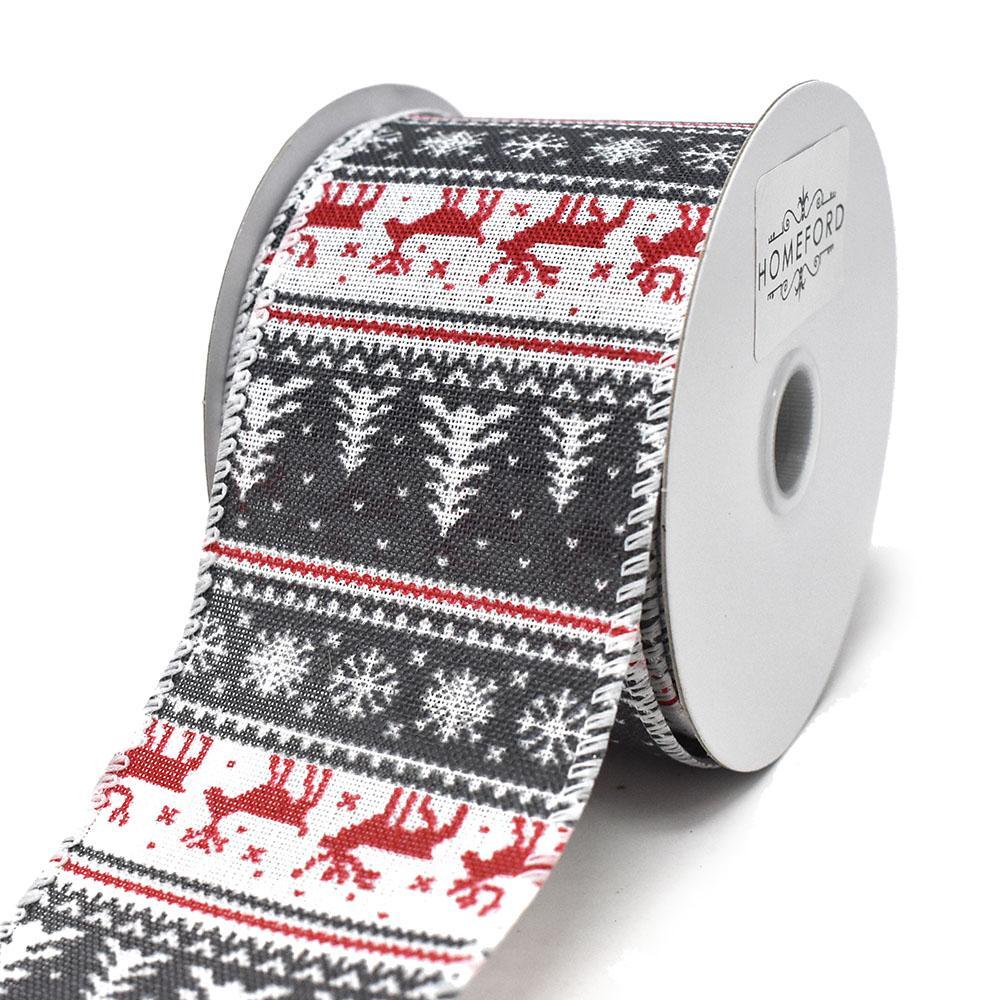 Winter Christmas Sweater Style Wired Ribbon, 2-1/2-Inch, 10-Yard
