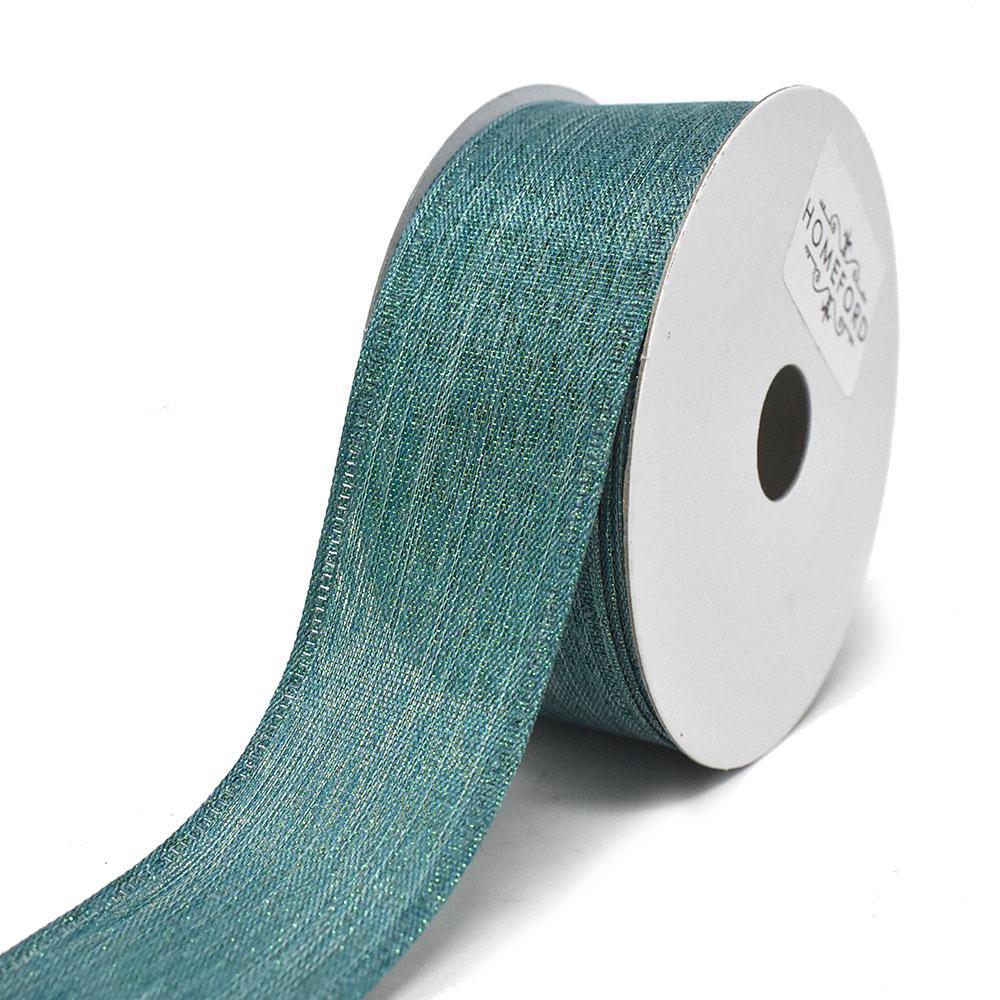 Woven Metallic Linen Wired Ribbon, Teal, 1-1/2-Inch, 10-Yard