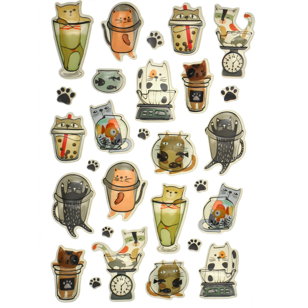 Cat Cups Pop-Up 3D Sticker Sheet, 1-1/2-Inch, 28-Piece