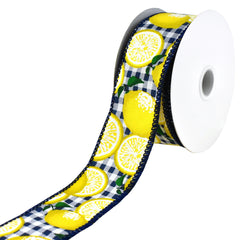 Gingham Printed Lemons Wired Ribbon, 10-yard