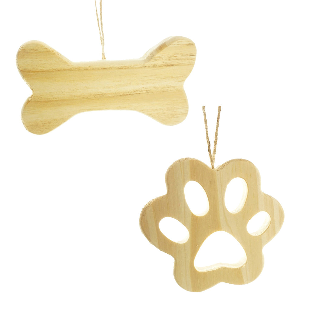 Unfinished Wood Bone and Paw Ornaments, Assorted Sizes, 2-Piece
