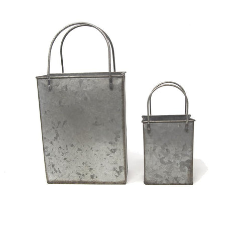 Galvanized Tote Bags, Assorted Sizes, 2-Piece
