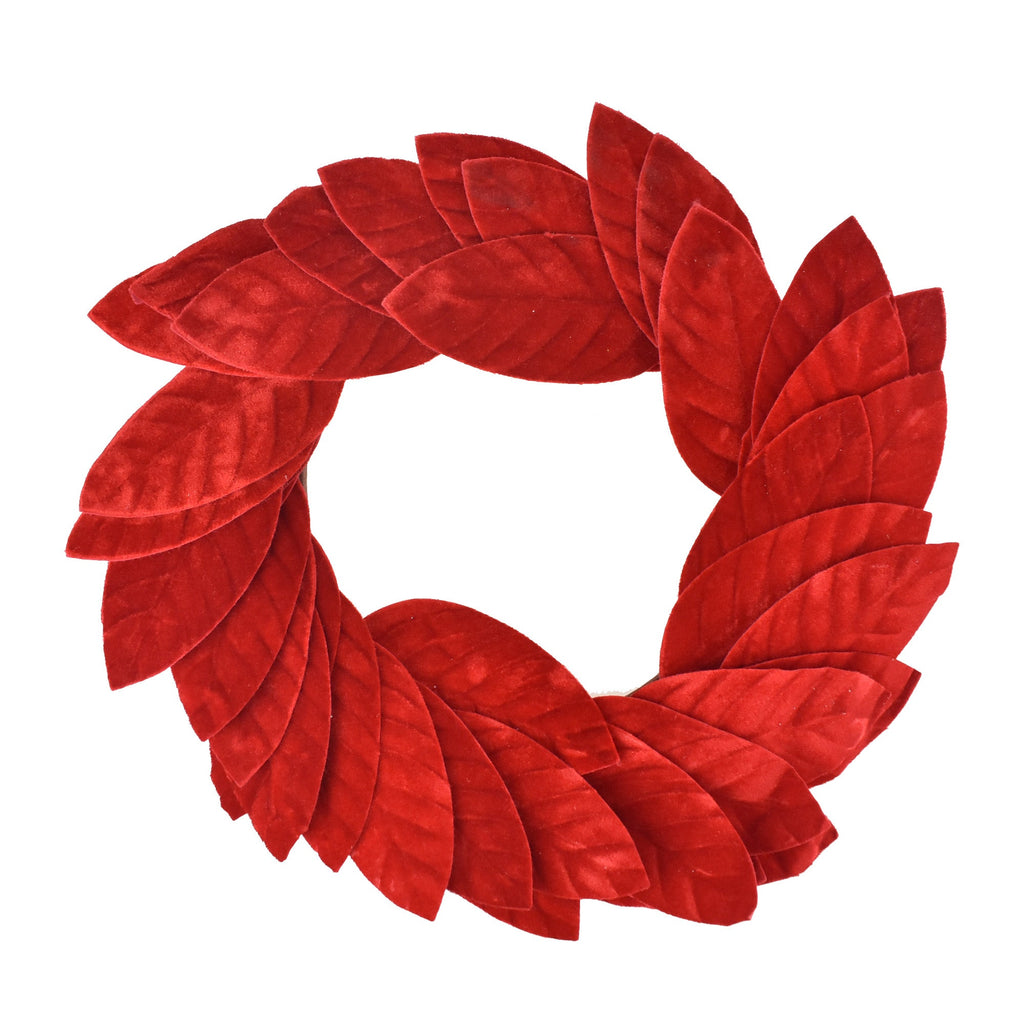 Artificial Magnolia Leaf Wreath, Red, 24-Inch