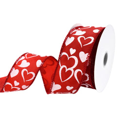 Valentine's Glittered Hearts Satin Wired Ribbon, 1-1/2-inch, 10-yard