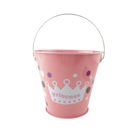 Metal Bucket Pail Princess Crown Party Favor, 5-Inch - Pink