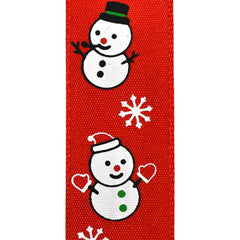 Christmas Snowmen Friends Satin Ribbon, 7/8-Inch, 10-Yard - Red