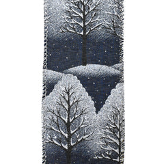 Glitter Silver Winter Trees Faux Linen Wired Ribbon, 2-1/2-Inch, 10-Yard - Navy Blue