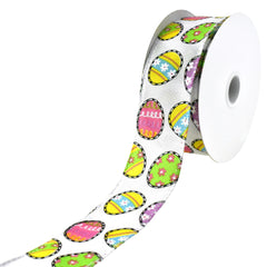 Printed Dash Outline Easter Eggs Wired Ribbon, 10-yard