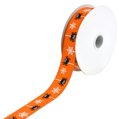 Halloween Cartoon Spiders Grosgrain Ribbon, 7/8-Inch, 10-Yard - Orange