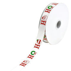 Santa Ho Ho Ho and Christmas Ornaments Grosgrain Ribbon, 5/8-Inch, 10-Yard - White