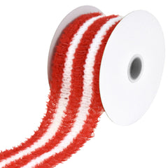 Christmas Fuzzy Candy Cane Stripes Wired Ribbon, 10-yard