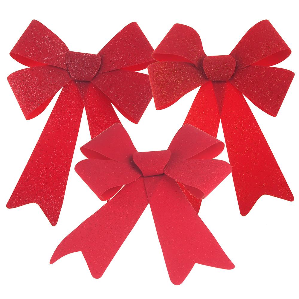 Christmas Red Plastic Bow with Assorted Glitter, 14-Inch, 3 Piece