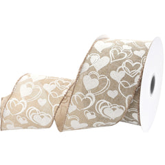 Valentine's Glittered Hearts Faux Linen Wired Ribbon, 2-1/2-inch, 10-yard