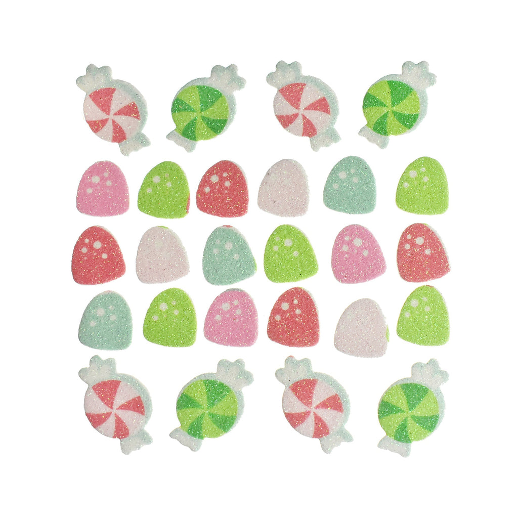 Glitter Gum Drop and Peppermint Foam Stickers, Assorted Sizes, 26-Piece