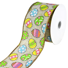 Printed Dash Outline Easter Eggs Wired Ribbon, 10-yard