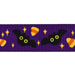 Halloween Candy Corn & Bats Grosgrain Ribbon, 5/8-Inch, 10-Yard - Purple