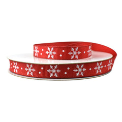 Christmas Printed Snowflake Grosgrain Ribbon, 3/8-Inch, 10-Yard