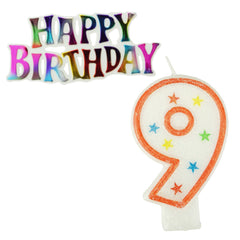 Glitter Number Candles and Happy Birthday Sign, 3-3/8-inch, 2-piece