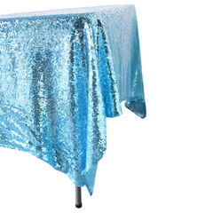 Sparkling Sequins Square Fabric Table Overlay, 72-Inch x 72-Inch - Blue
