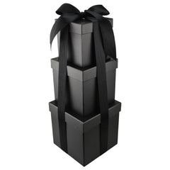 Nested Square Gift Boxes, Black, 5-inch, 6-inch, 7-inch, 3-piece, 1.5-inch Satin Ribbon