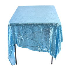 Sparkling Sequins Square Fabric Table Overlay, 72-Inch x 72-Inch - Blue