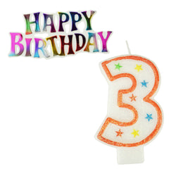 Glitter Number Candles and Happy Birthday Sign, 3-3/8-inch, 2-piece