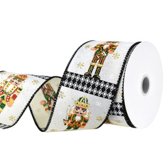 Christmas Nutcracker Harlequin Faux Linen Wired Ribbon, 2-1/2-inch, 10-yard