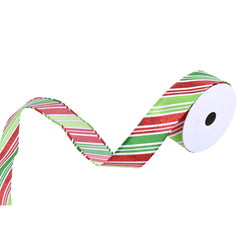 Christmas Glitter Candy Cane Stripes Wired Ribbon, 1-1/2-inch, 10-yard, Green/Red