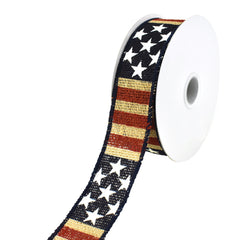 Stars and Stripes Faux Burlap Wired Ribbon, 1-1/2-Inch, 10-Yard