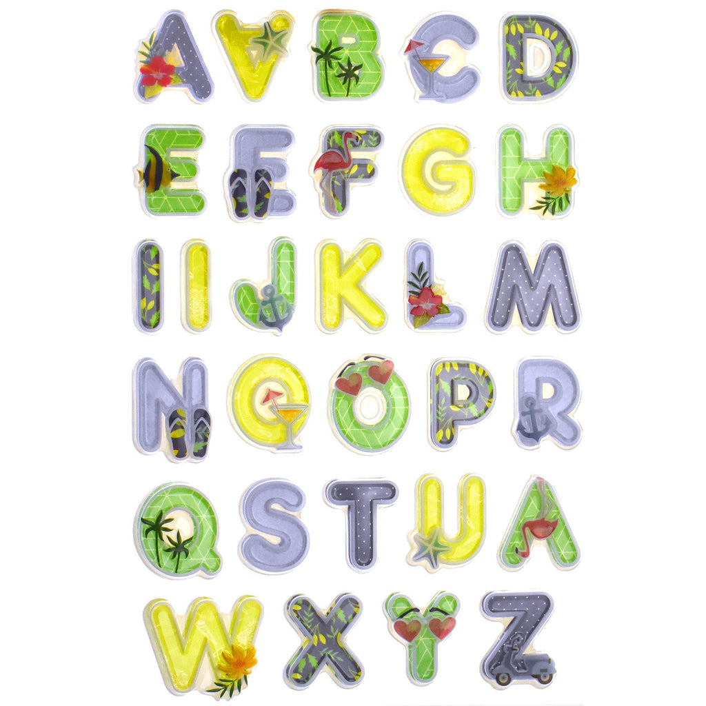Tropical Alphabet Pop-Up 3D Sticker Sheet, 1-Inch, 30-Piece