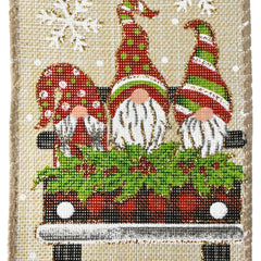 Christmas Plaid Pickup Trucks and Gnomes Wired Ribbon, 2-1/2-yard, 10-yard