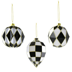 Checkered Diamond Finial Christmas Ornaments, 3-Inch, 3-Piece