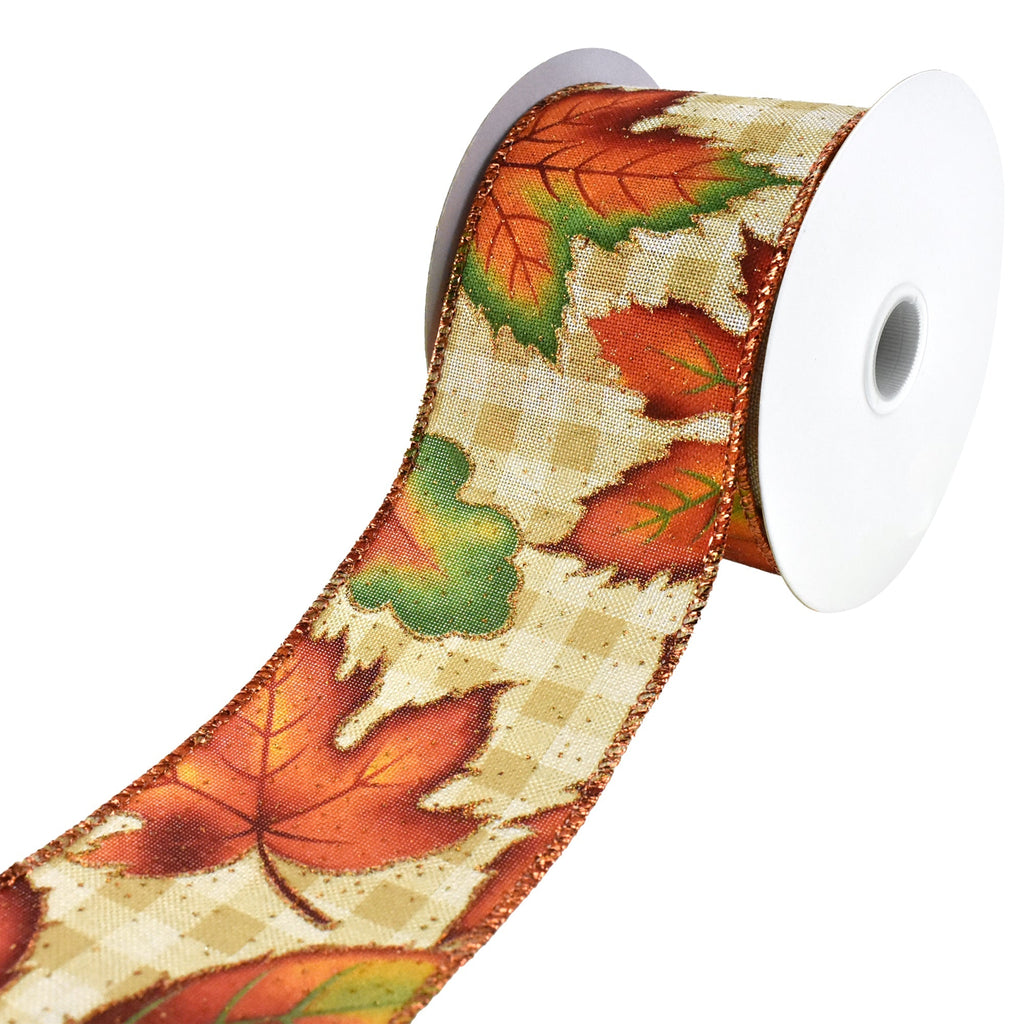 Autumn Leaves Plaid Wired Ribbon, 2-1/2-Inch, 10-Yard