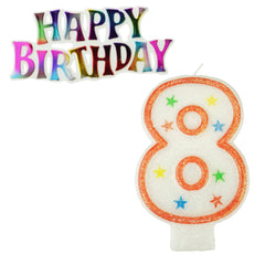 Glitter Number Candles and Happy Birthday Sign, 3-3/8-inch, 2-piece